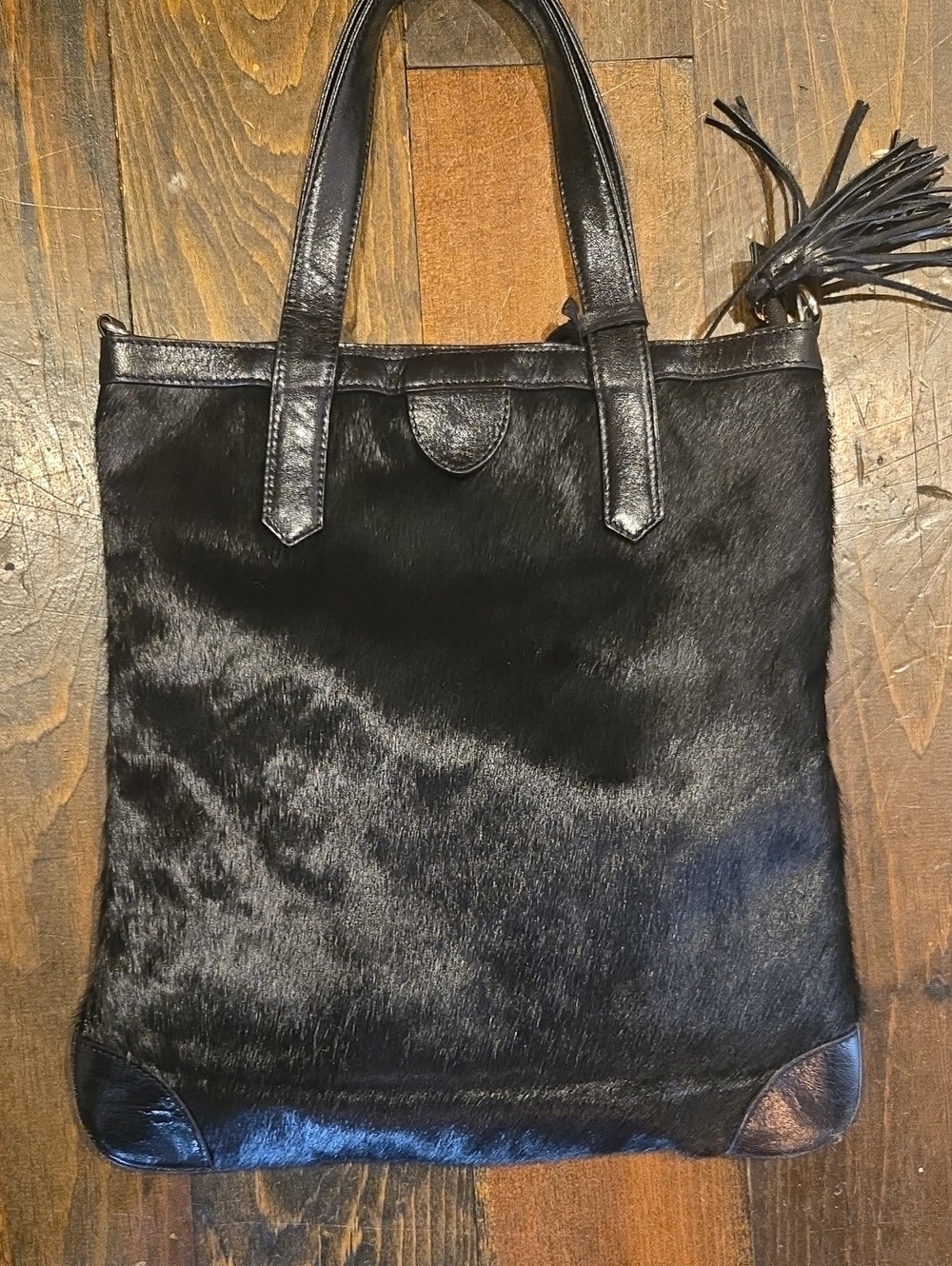 NWOT Aqua Madonna Black Calf Hair Leather Tote Bag + New Crossbody Strap - Picture 10 of 11